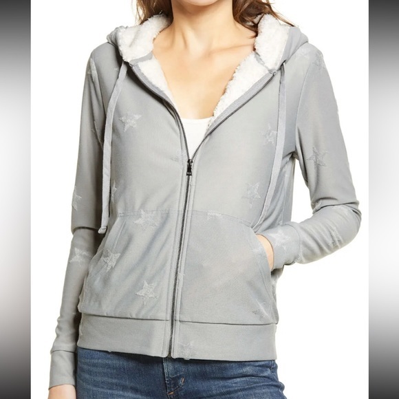 NWT‎ bobeau Heather gray stars hoodie with fuzzy fleece lining size medium - Picture 2 of 12